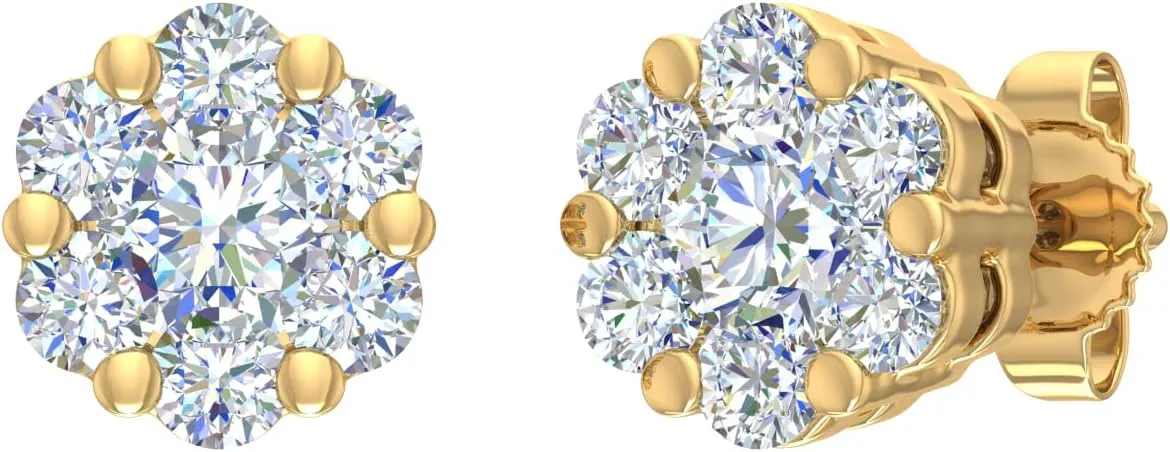 1/4 to 1 Carat Cluster Diamond Stud Earrings in 10K Gold or 950 Platinum