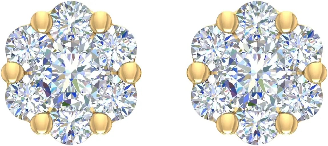 1/4 to 1 Carat Cluster Diamond Stud Earrings in 10K Gold or 950 Platinum
