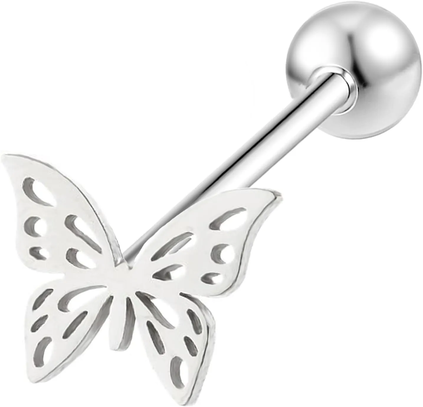 14G Butterfly Tongue Rings for Women and Men, Surgical Steel Tongue Piercing Jewelry for Tongue Piercings, Silver Tongue Ring, 14 Gauge 16mm Bar Length