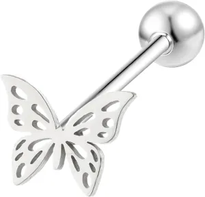 14G Butterfly Tongue Rings for Women and Men, Surgical Steel Tongue Piercing Jewelry for Tongue Piercings, Silver Tongue Ring, 14 Gauge 16mm Bar Length