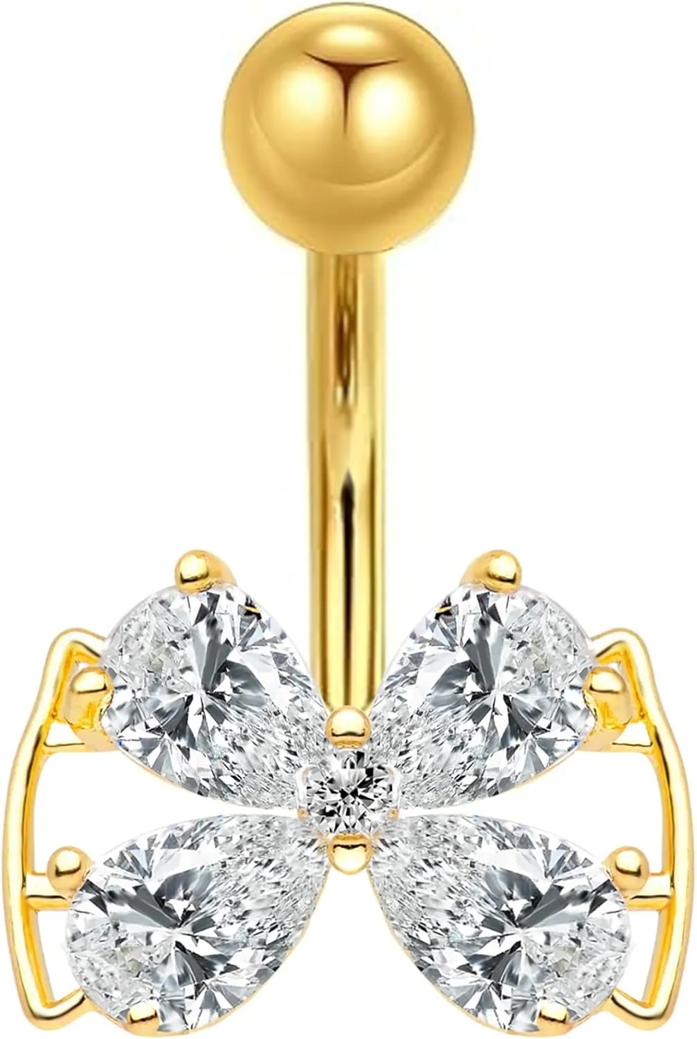 14g Cute Gold Bownot Belly Button Ring for Women Belly Piercing, Surgical Steel Belly Ring Barbell, 10mm Bar Length