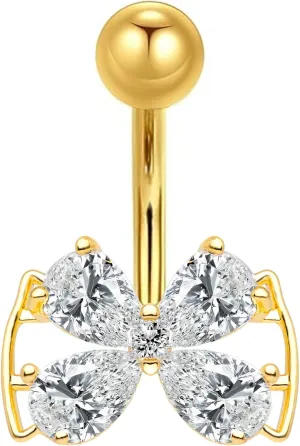 14g Cute Gold Bownot Belly Button Ring for Women Belly Piercing, Surgical Steel Belly Ring Barbell, 10mm Bar Length