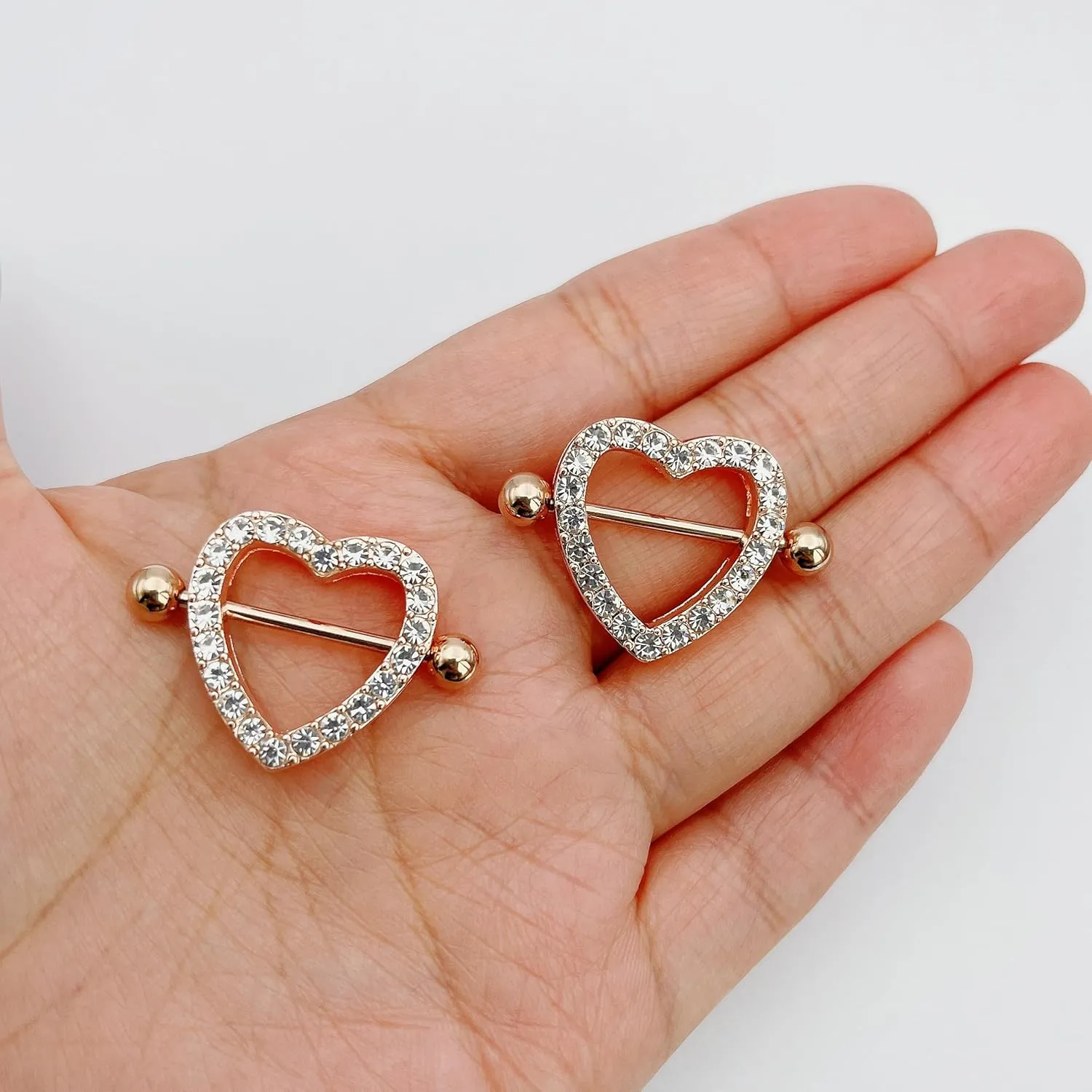 14G Heart Nipple Piercing Jewelry, Nipple Rings Surgical Steel for Men and Women, CZ Gem Nipple Shields Barbell Rings, 14 Gauge A Pair
