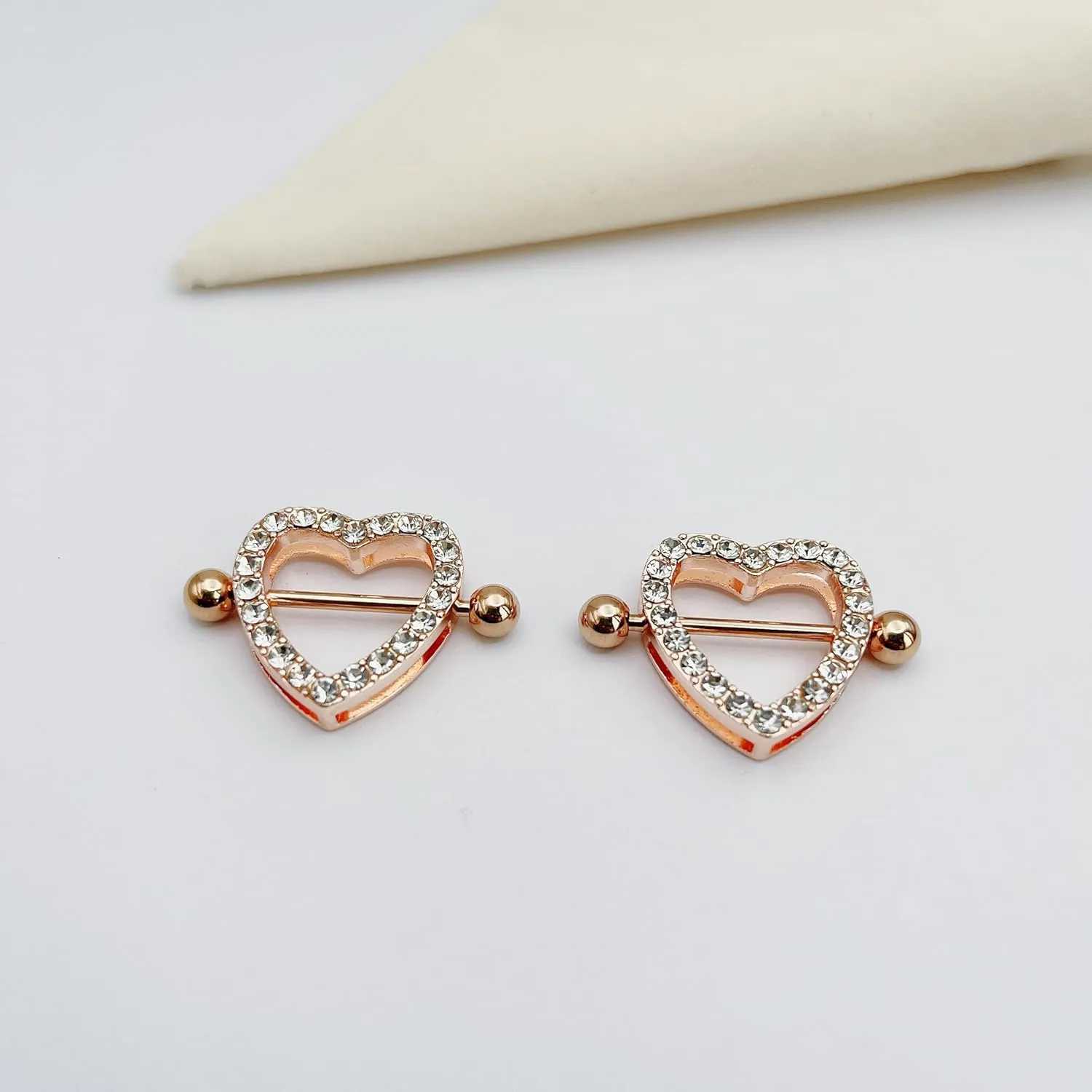 14G Heart Nipple Piercing Jewelry, Nipple Rings Surgical Steel for Men and Women, CZ Gem Nipple Shields Barbell Rings, 14 Gauge A Pair