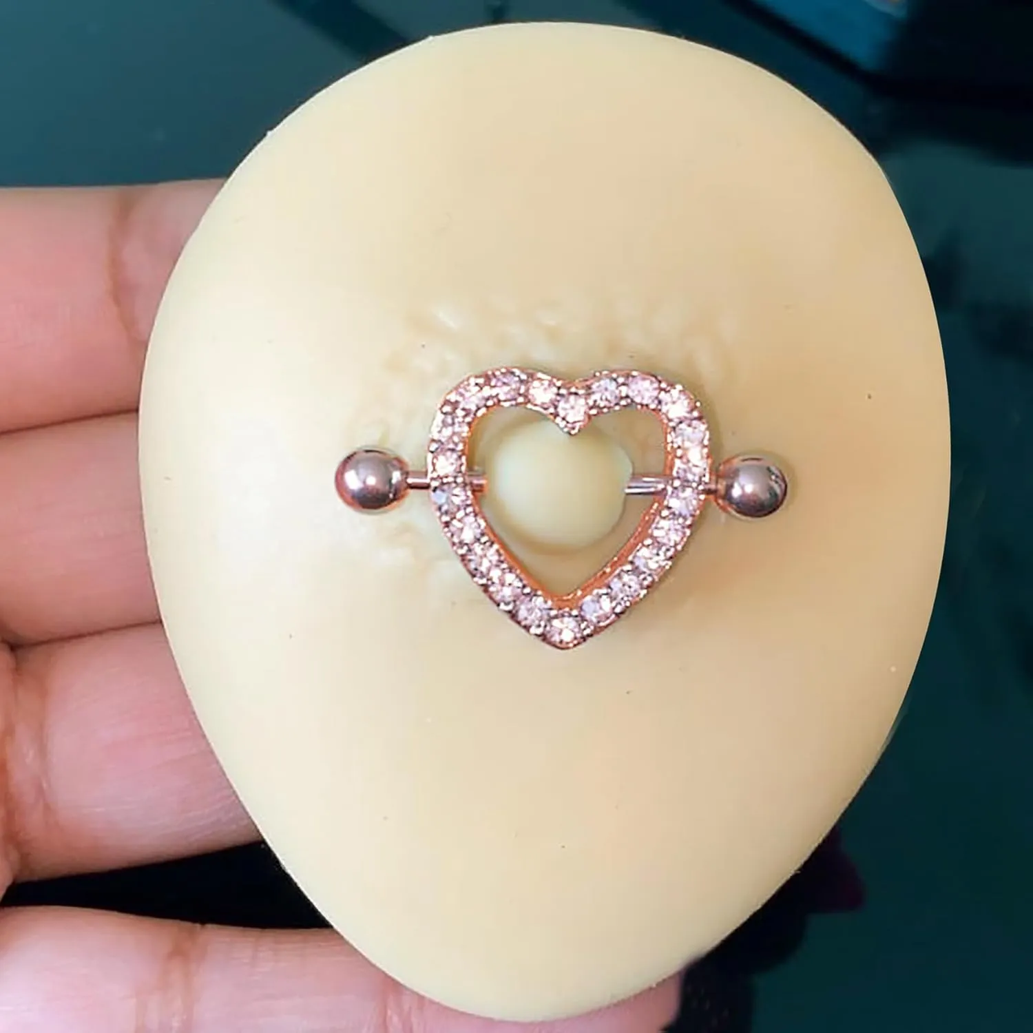 14G Heart Nipple Piercing Jewelry, Nipple Rings Surgical Steel for Men and Women, CZ Gem Nipple Shields Barbell Rings, 14 Gauge A Pair