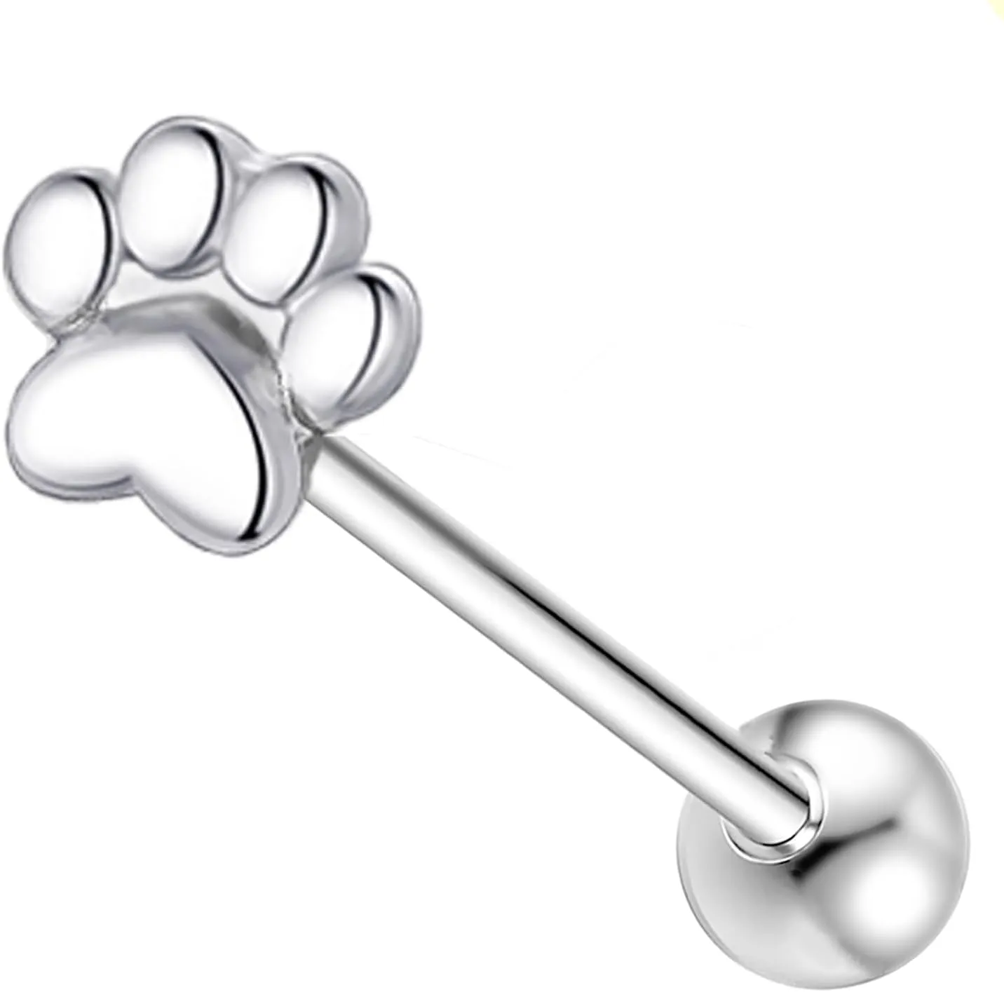 14G Small Claw Tongue Rings for Women and Men, Silver Cat/Dog Claw Surgical Steel Tongue Piercing Jewelry for Tongue Piercings, Silver Tongue Ring, 16mm Bar Length