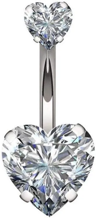14G Surgical Steel Belly Button Rings Double Heart Cubic Zirconia Navel Barbell Stud Body Piercing