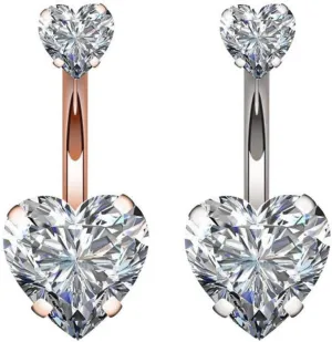 14G Surgical Steel Belly Button Rings Double Heart Cubic Zirconia Navel Barbell Stud Body Piercing