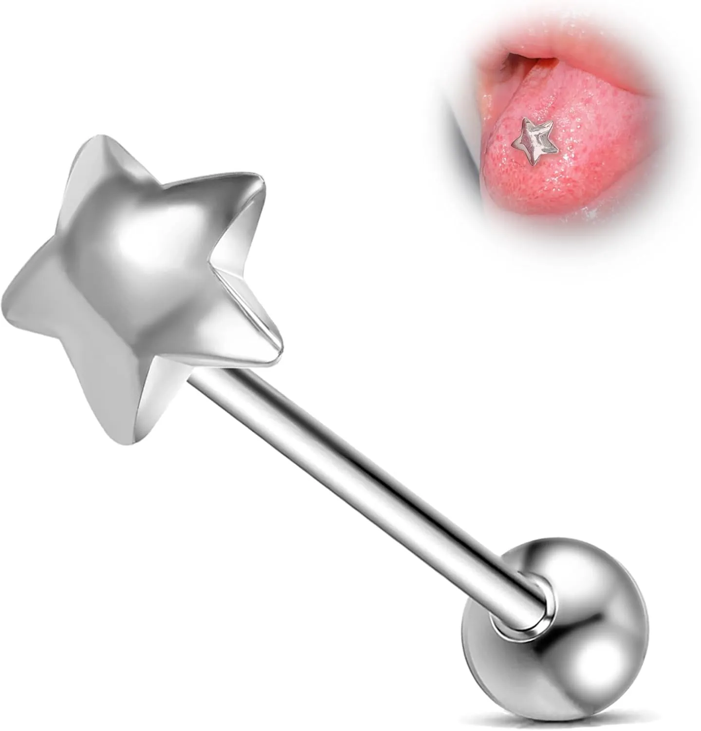 14G Tongue Rings for Women and Men, Surgical Steel Tongue Piercing Jewelry for Tongue Piercings, Silver Tongue Ring, 14 Gauge 16mm Bar Length