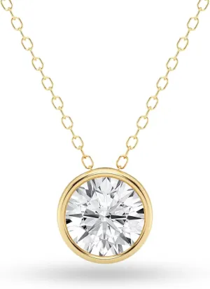 14K Gold Bezel Pendant Necklace for Women | 1/2ct to 1.00ct Lab-Grown Diamond | E-F Color, VS Clarity | Floating Gold Necklace for Women| Certified by IGI | Adjustable 18" Chain