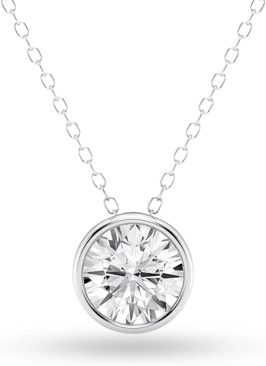 14K Gold Bezel Pendant Necklace for Women | 1/2ct to 1.00ct Lab-Grown Diamond | E-F Color, VS Clarity | Floating Gold Necklace for Women| Certified by IGI | Adjustable 18" Chain