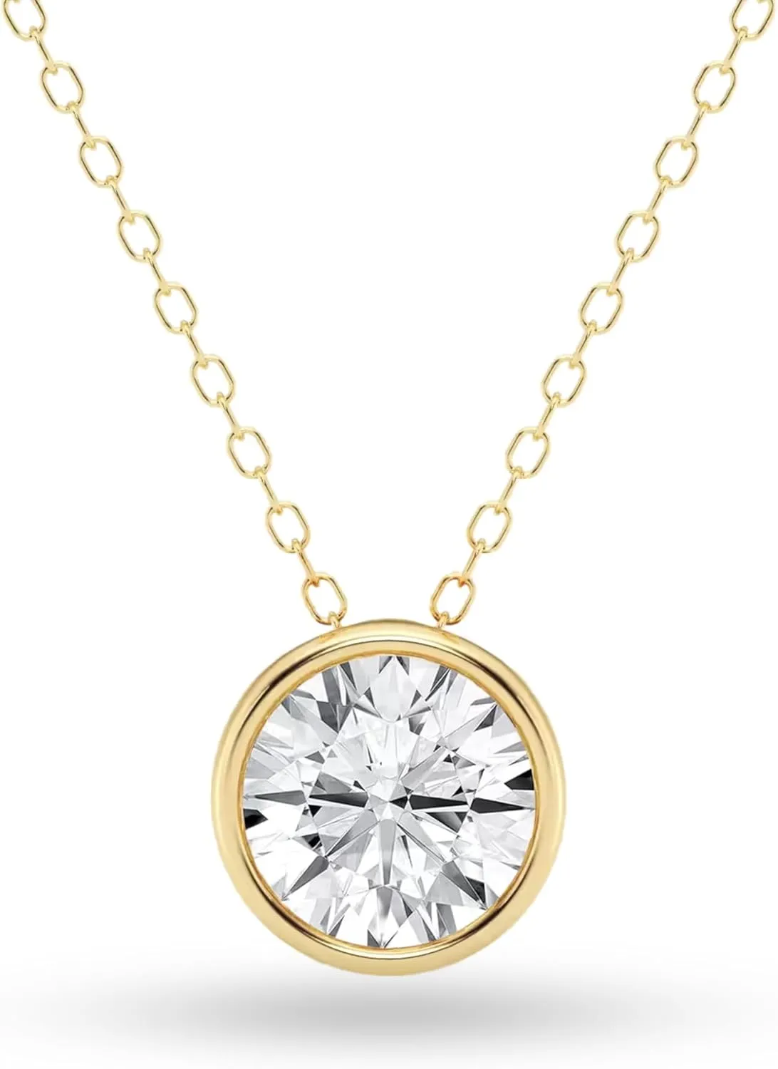 14K Gold Bezel Pendant Necklace for Women | 1/2ct to 1.00ct Lab-Grown Diamond | E-F Color, VS Clarity | Floating Gold Necklace for Women| Certified by IGI | Adjustable 18" Chain
