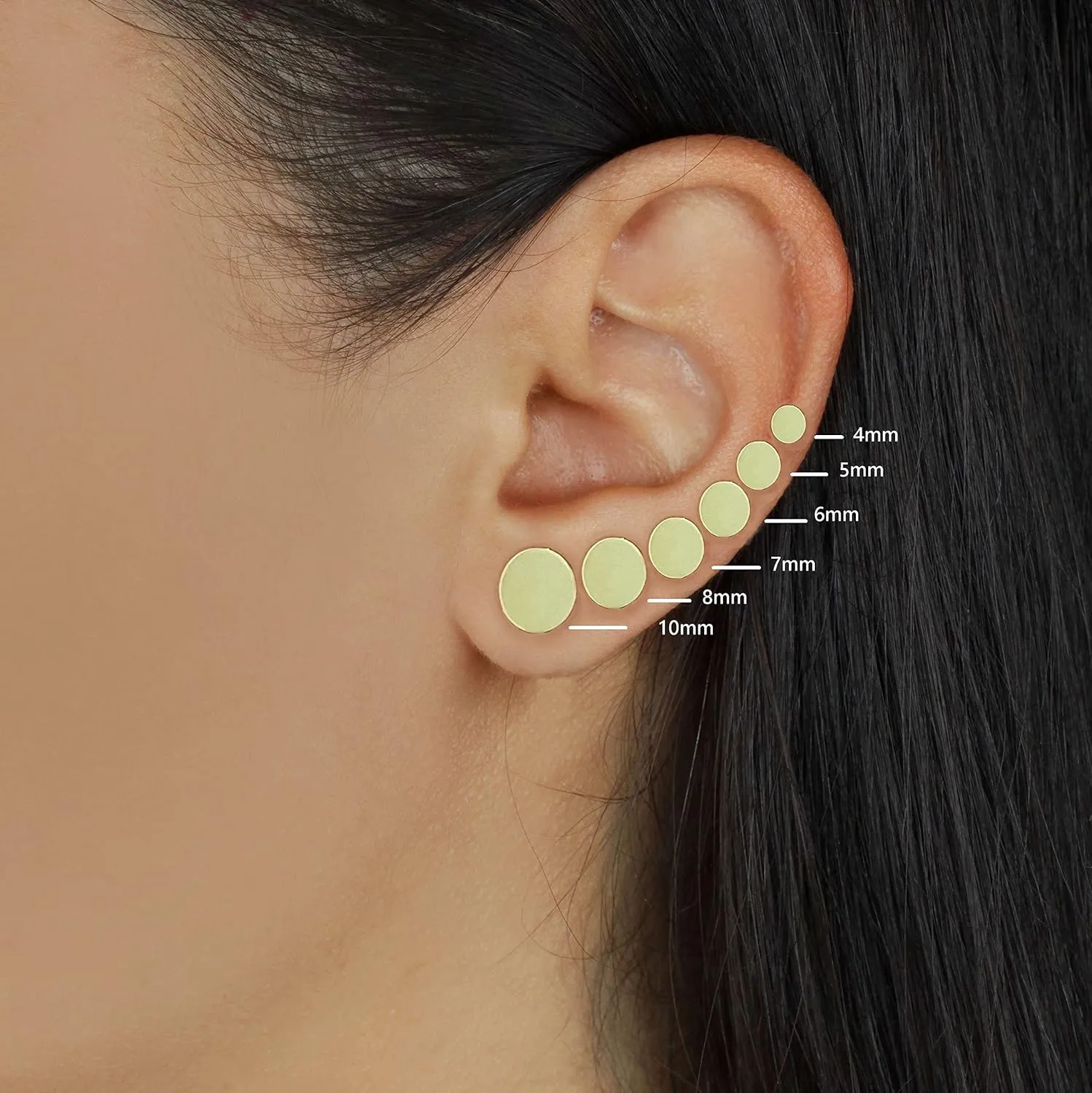 14k Gold Dot Flat Disc Stud Earrings, Gold or Silver Tiny Stud Earrings, Dainty Minimalist Simple Everyday Earrings for Women Men Girls (5mm 14k gold)