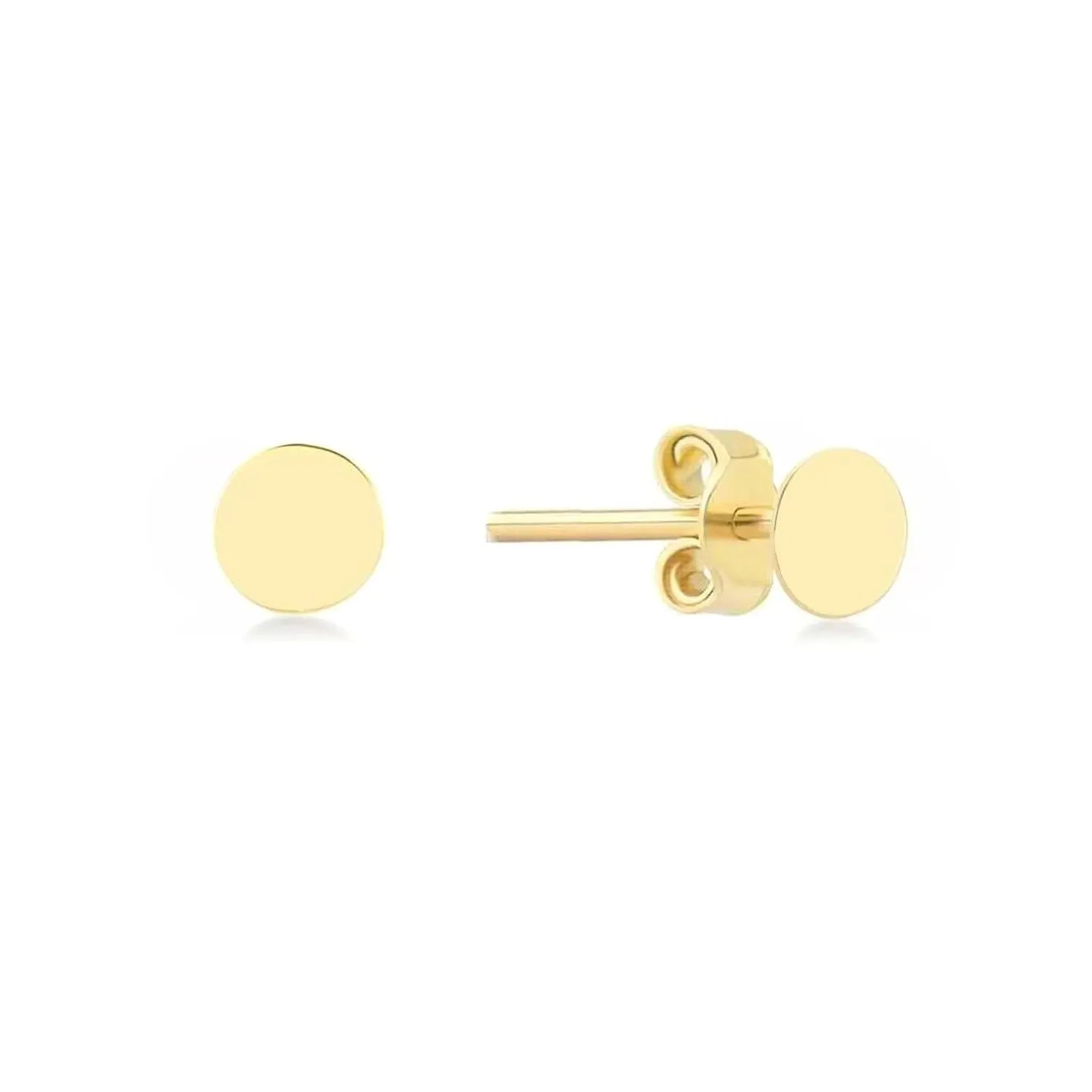 14k Gold Dot Flat Disc Stud Earrings, Gold or Silver Tiny Stud Earrings, Dainty Minimalist Simple Everyday Earrings for Women Men Girls (5mm 14k gold)