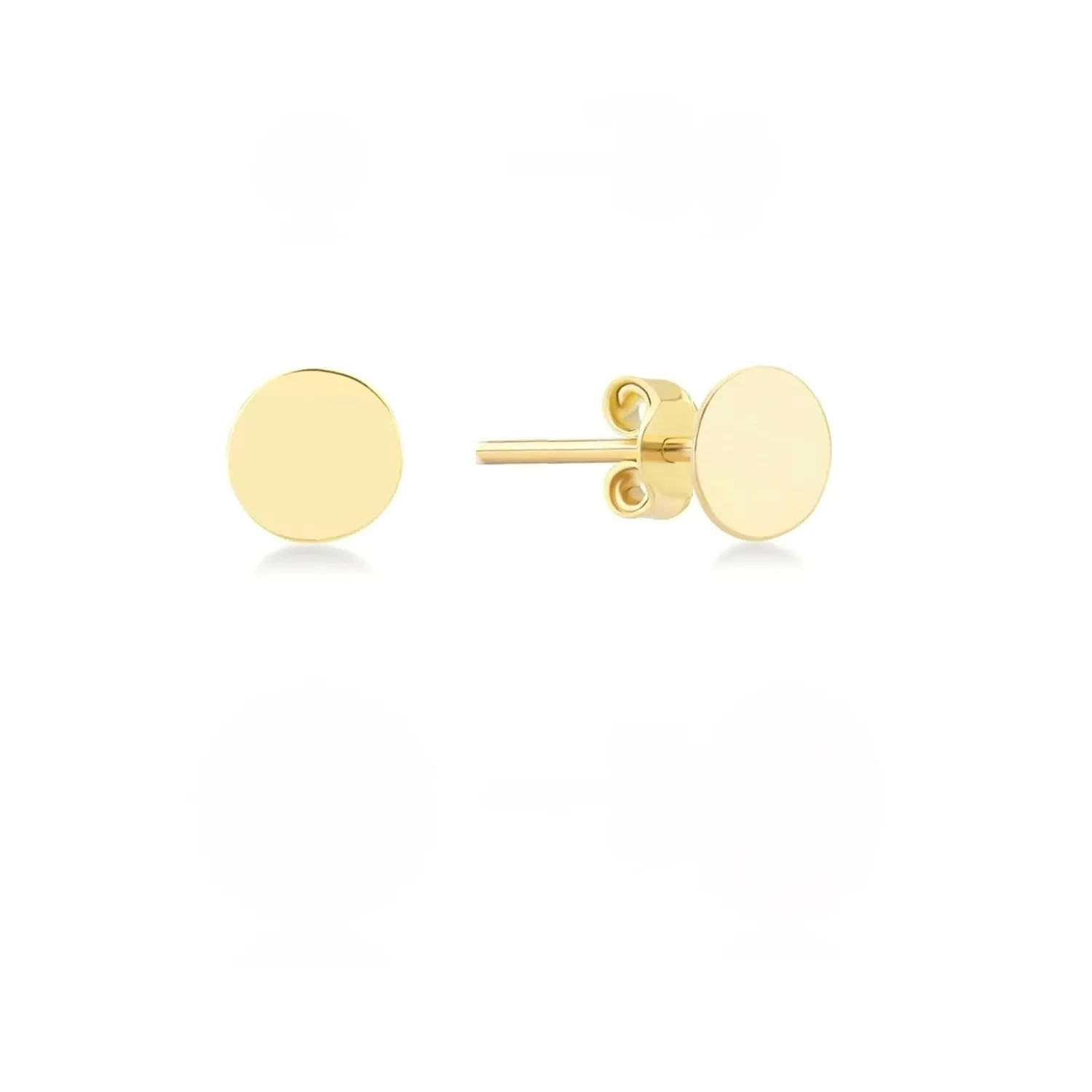 14k Gold Dot Flat Disc Stud Earrings, Gold or Silver Tiny Stud Earrings, Dainty Minimalist Simple Everyday Earrings for Women Men Girls (5mm 14k gold)
