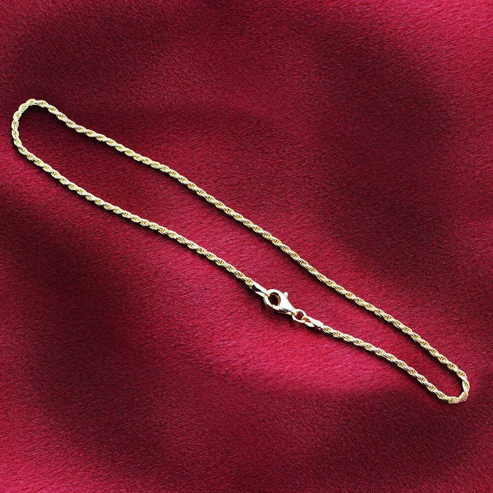 14k Gold over 925 Sterling Silver Vermeil 1.5mm Rope Foot Chain Anklet