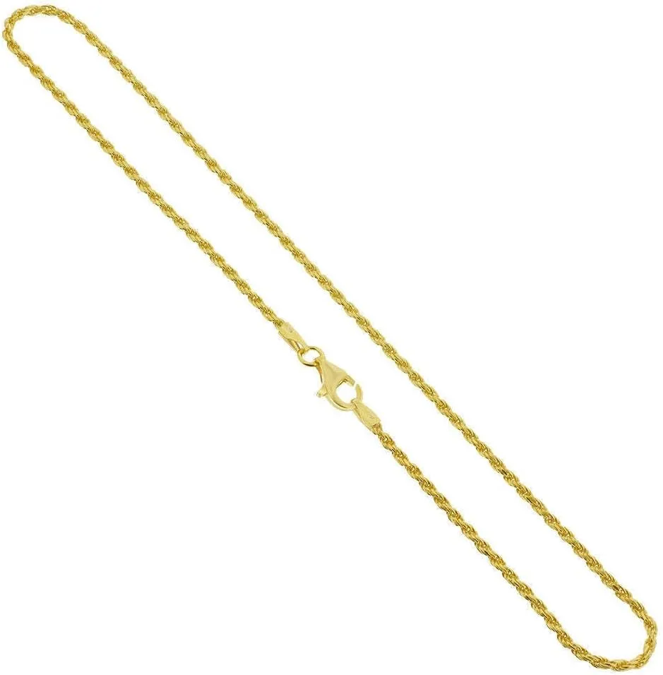 14k Gold over 925 Sterling Silver Vermeil 1.5mm Rope Foot Chain Anklet