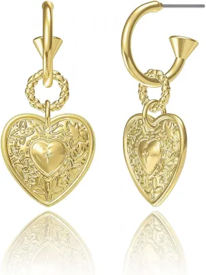 14K Gold Plated Heart Earrings for Women, Hypoallergenic Half Hoop Drop Earrings, Gift for Wife Mom Her by Febsky