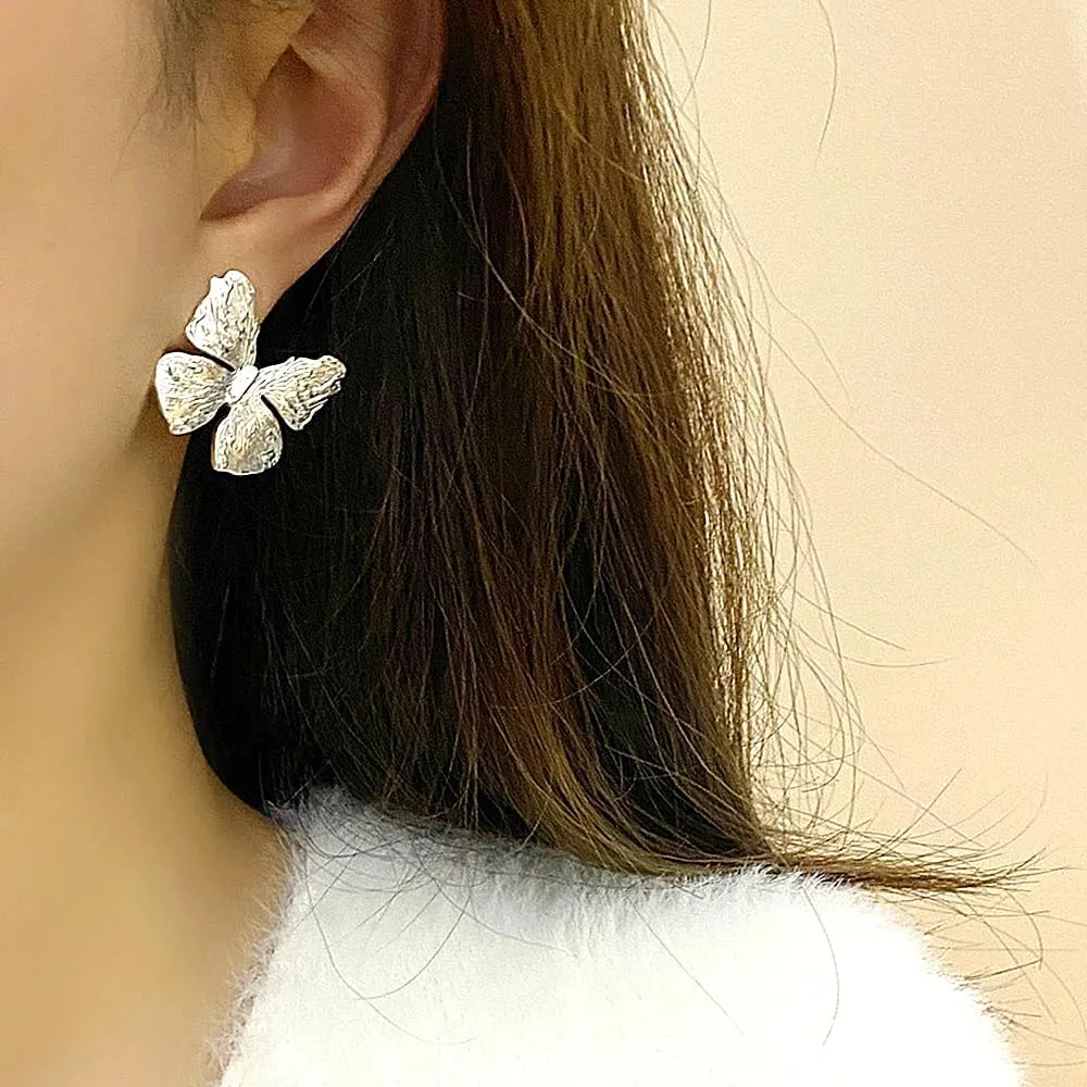 14K Gold Plated Irregular Butterfly Stud Earrings for Women,Simple Punk Drop Dangle Textured Statement Earrings,Trendy Birthday Party Jewelry Gifts