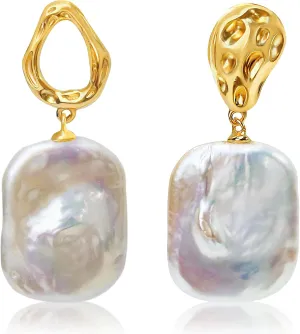 14K Gold Plated Pearl Dangle Earrings - Hypoallergenic Small Drop Huggie Hoops, Women's Wedding Jewelry Gift