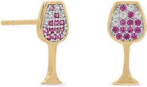 14K Gold Plated Sterling Silver Cubic Zirconia Wine Glass Stud Earrings