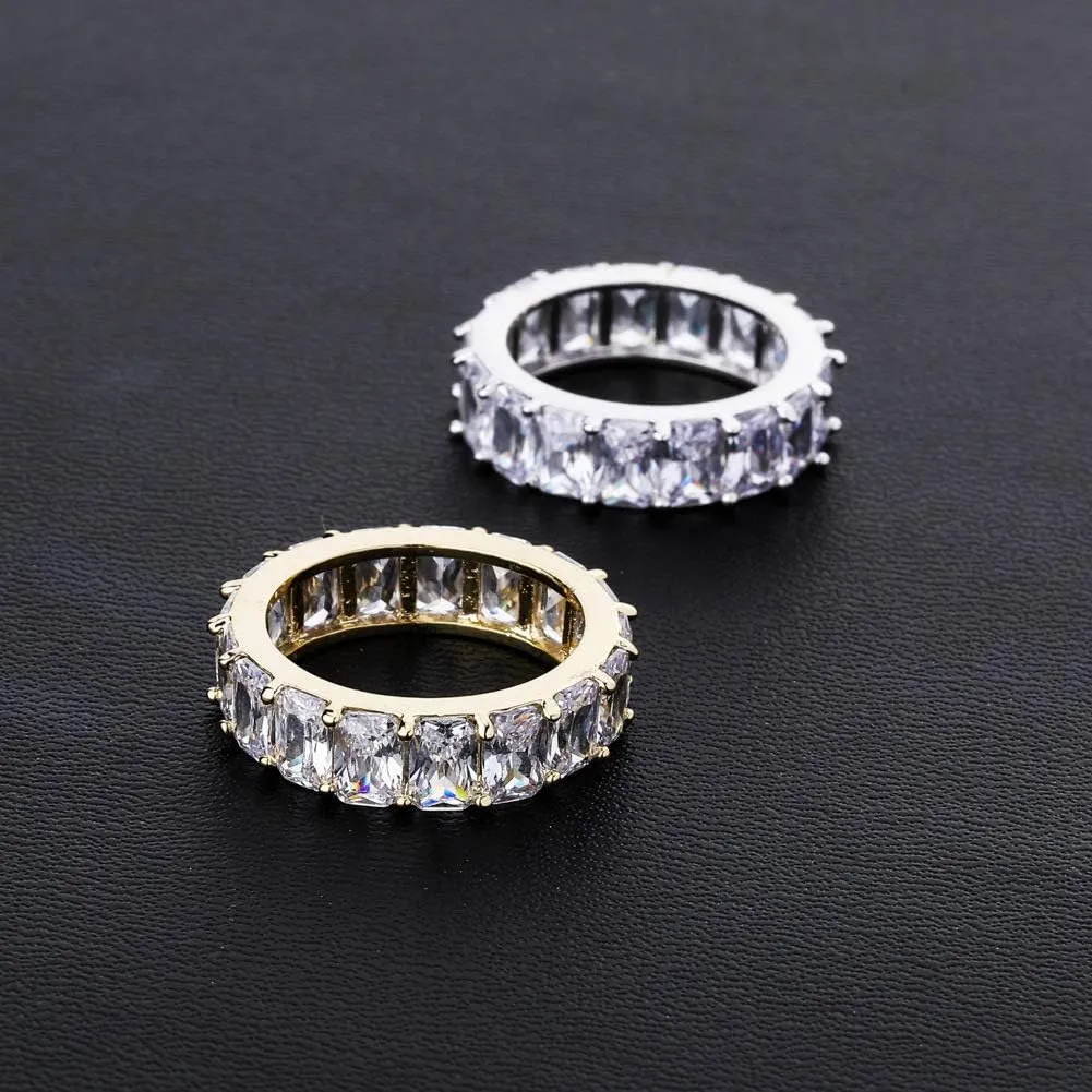 14K Gold Rectangular Cushion Cut Mossanite Ring, Single-Row Inlaid Couple Rings, A Gem of a Gift for Loved Ones,Fathers Day From Daughter