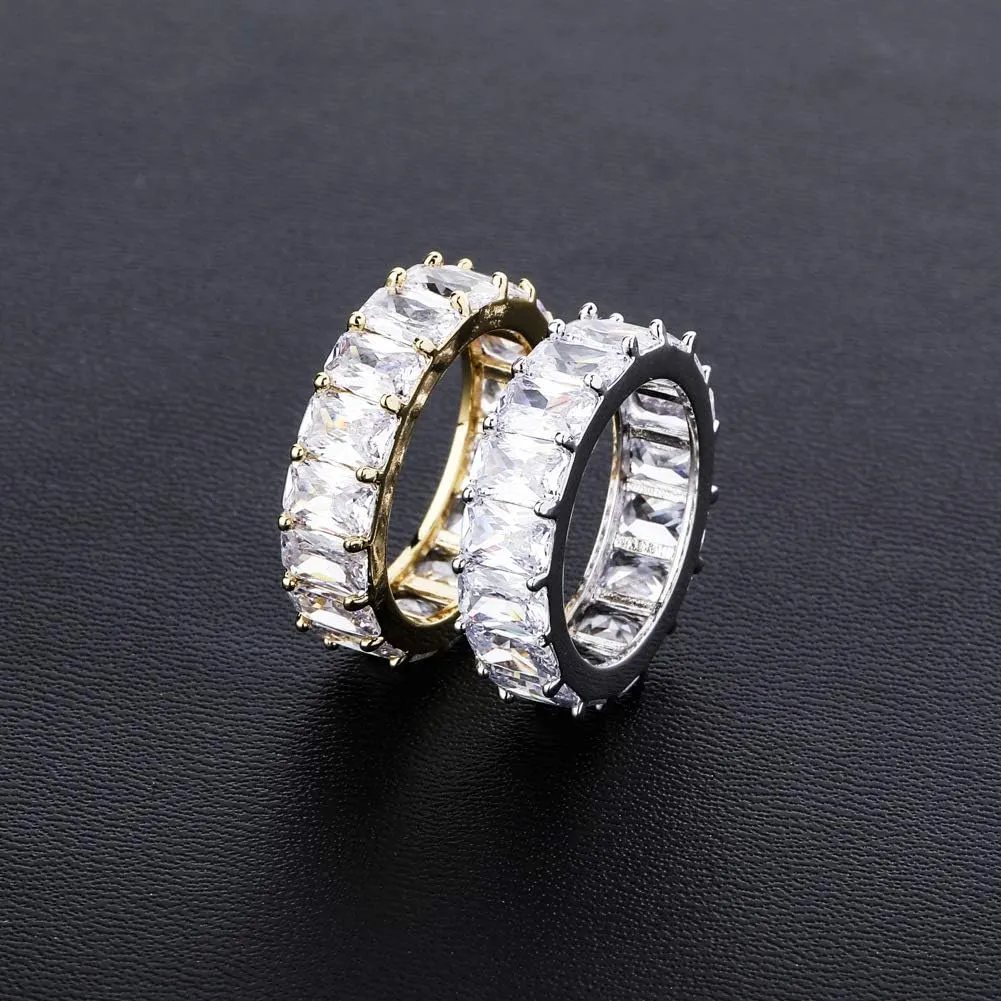 14K Gold Rectangular Cushion Cut Mossanite Ring, Single-Row Inlaid Couple Rings, A Gem of a Gift for Loved Ones,Fathers Day From Daughter