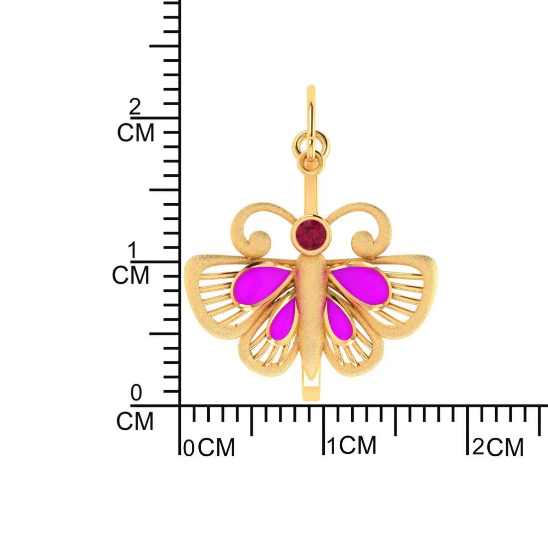 14k Minimal Gold Earrings With Butterfly Design And Purple, Red Stone