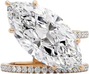 14K Plated Rose Gold 3.5CT Solitaire Elongated Marquise Cut Engagement Ring for Women, Simulated Diamond Promise Handmade Ring Promise Wedding Rings Size 10#