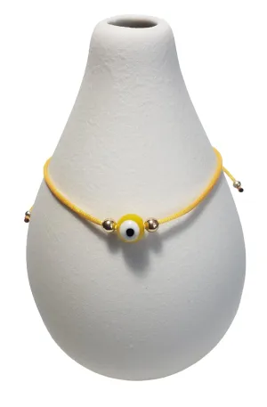 14K SOLID GOLD Beads YELLOW EVIL EYE Yellow STRING Adjustable BRACELET Friendship Love Tibetan Buddhist POWER and GOOD LUCK Kabbalah PROTECTS YOU From Harmful Energy And NEGATIVITY
