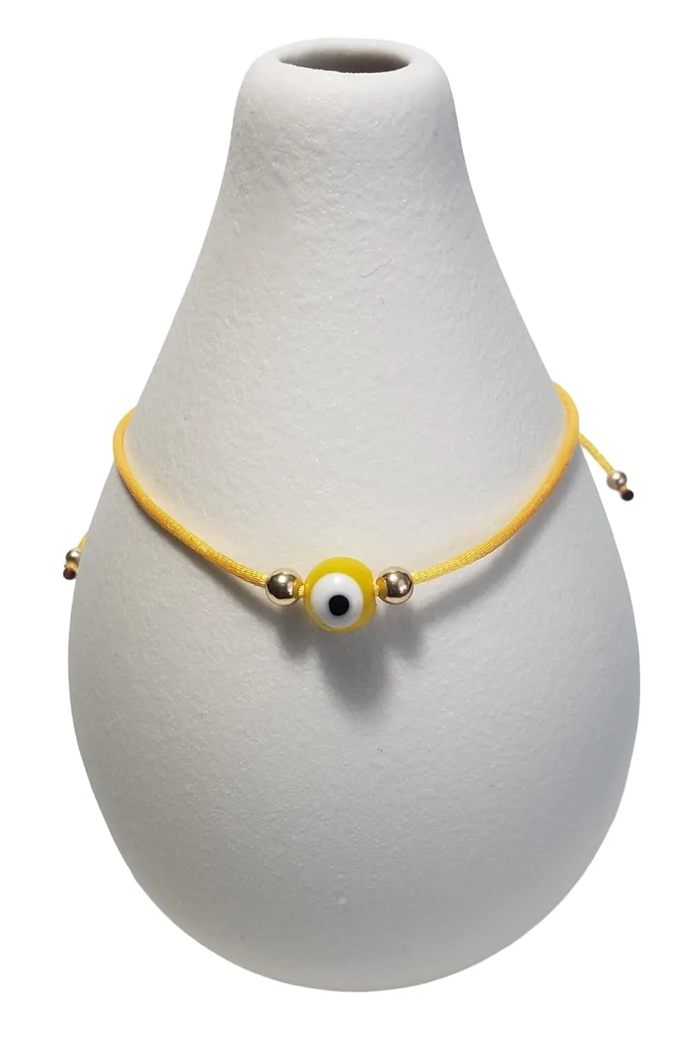 14K SOLID GOLD Beads YELLOW EVIL EYE Yellow STRING Adjustable BRACELET Friendship Love Tibetan Buddhist POWER and GOOD LUCK Kabbalah PROTECTS YOU From Harmful Energy And NEGATIVITY