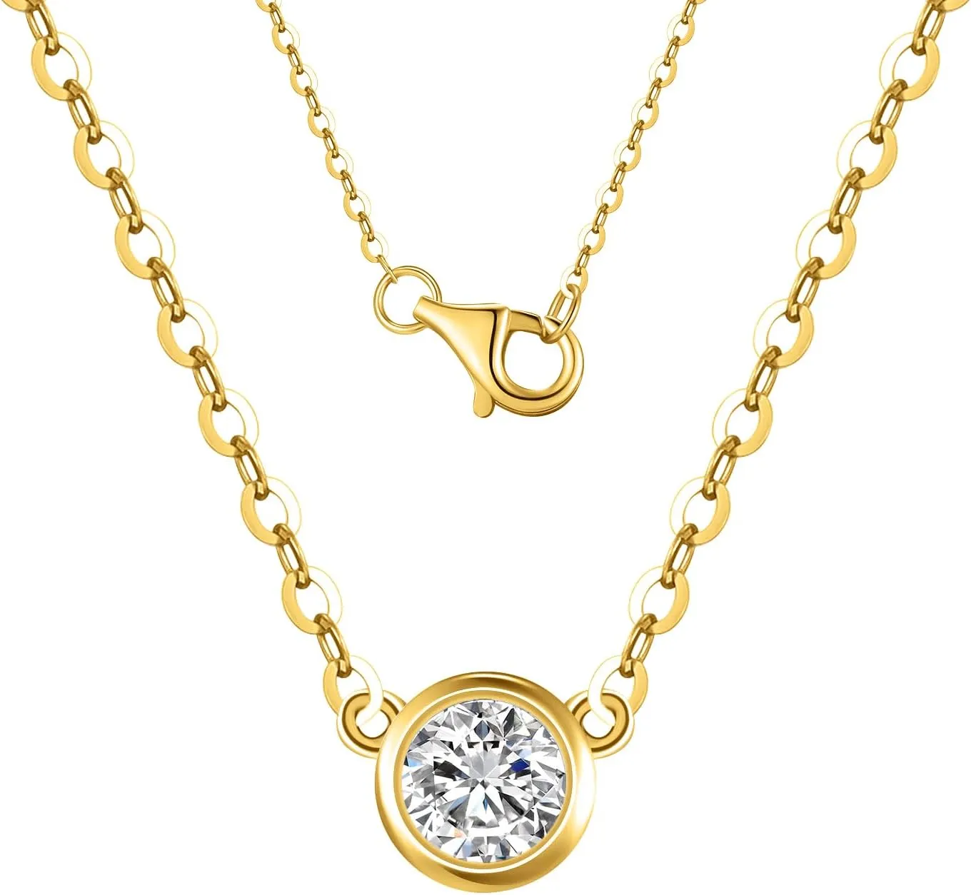 14k Solid Gold Diamond Solitaire Necklace Series,No fading, No allergies, Non gold-plating,Lab grown Diamond, DEF VS~VVS, Classic,Lobster buckle