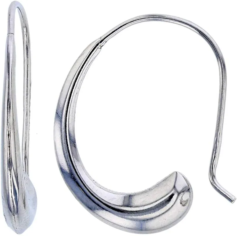 14K Solid Gold Plated 925 Sterling Silver Rhodium Fish Hook Hoop Earrings | Earrings For Women | Yellow Rose White Gold Plated | Slide On | Modern Look & Feel