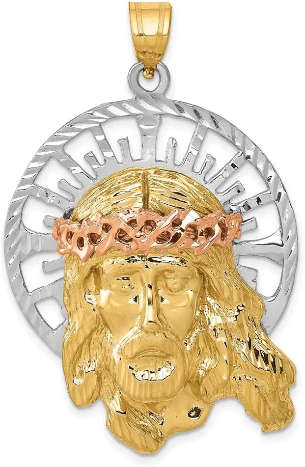 14k Tri-Color Gold 55x34mm Jesus Pendant