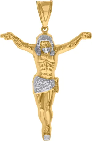 14k Two-tone Gold Mens Jesus Religious Charm Pendant