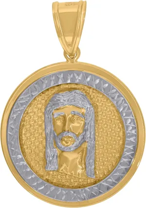 14k Two-tone Gold Mens Medallion Jesus Religious Charm Pendant