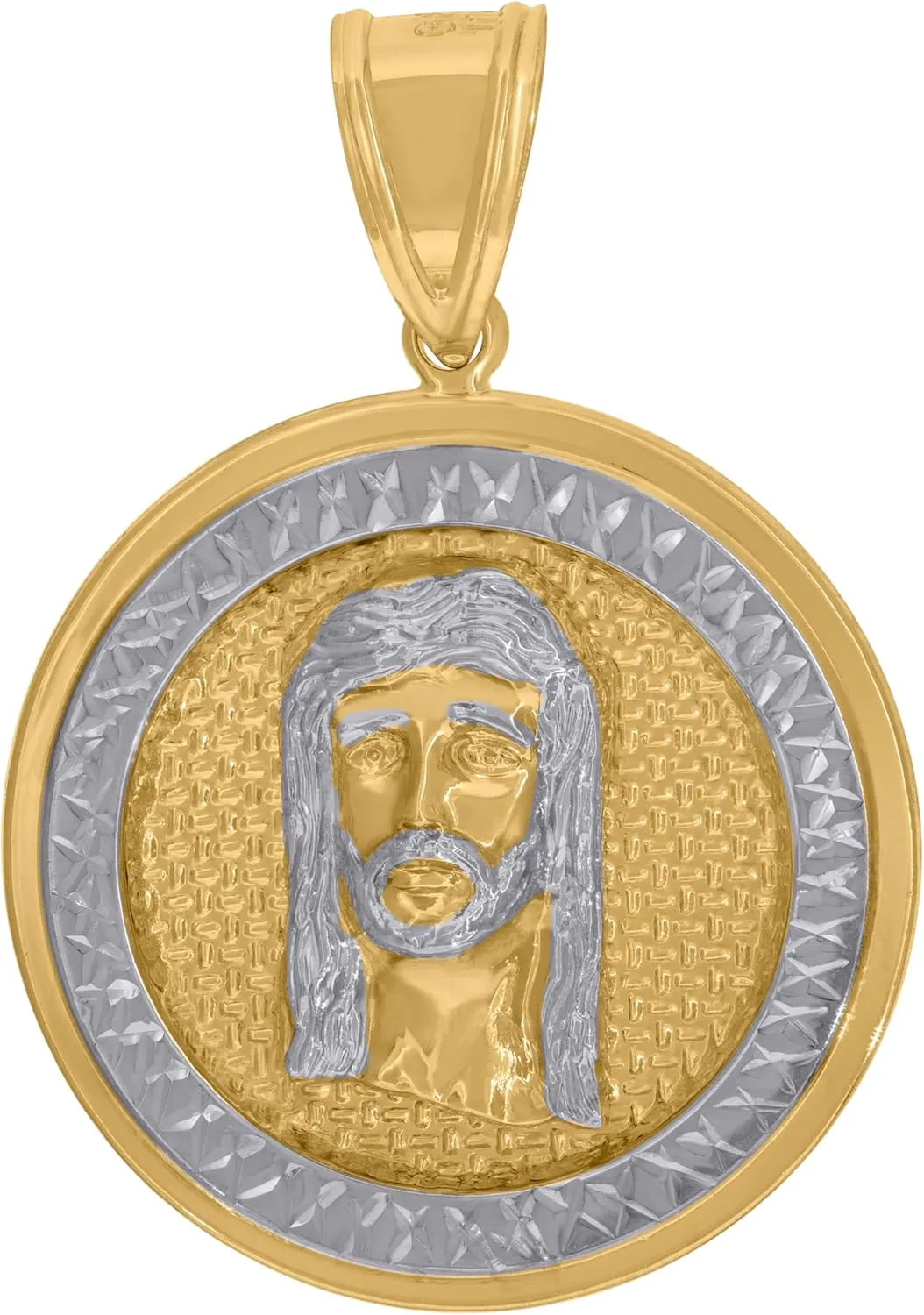14k Two-tone Gold Mens Medallion Jesus Religious Charm Pendant