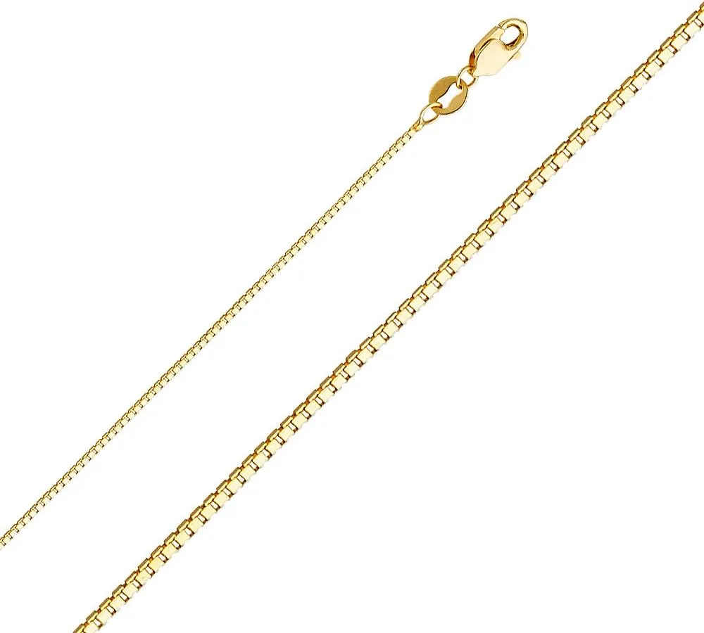 14K Two Tone Gold Religious Cross Charm Pendant with 0.8mm Box Chain Necklace