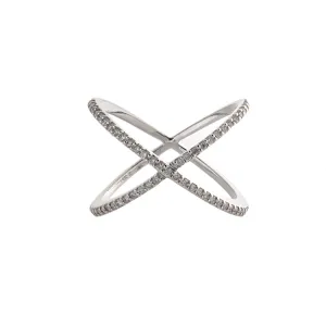 14k White Gold Diamond X Ring