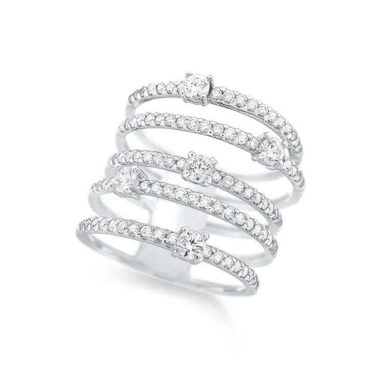 14k White Gold Multi Row Diamond Ring