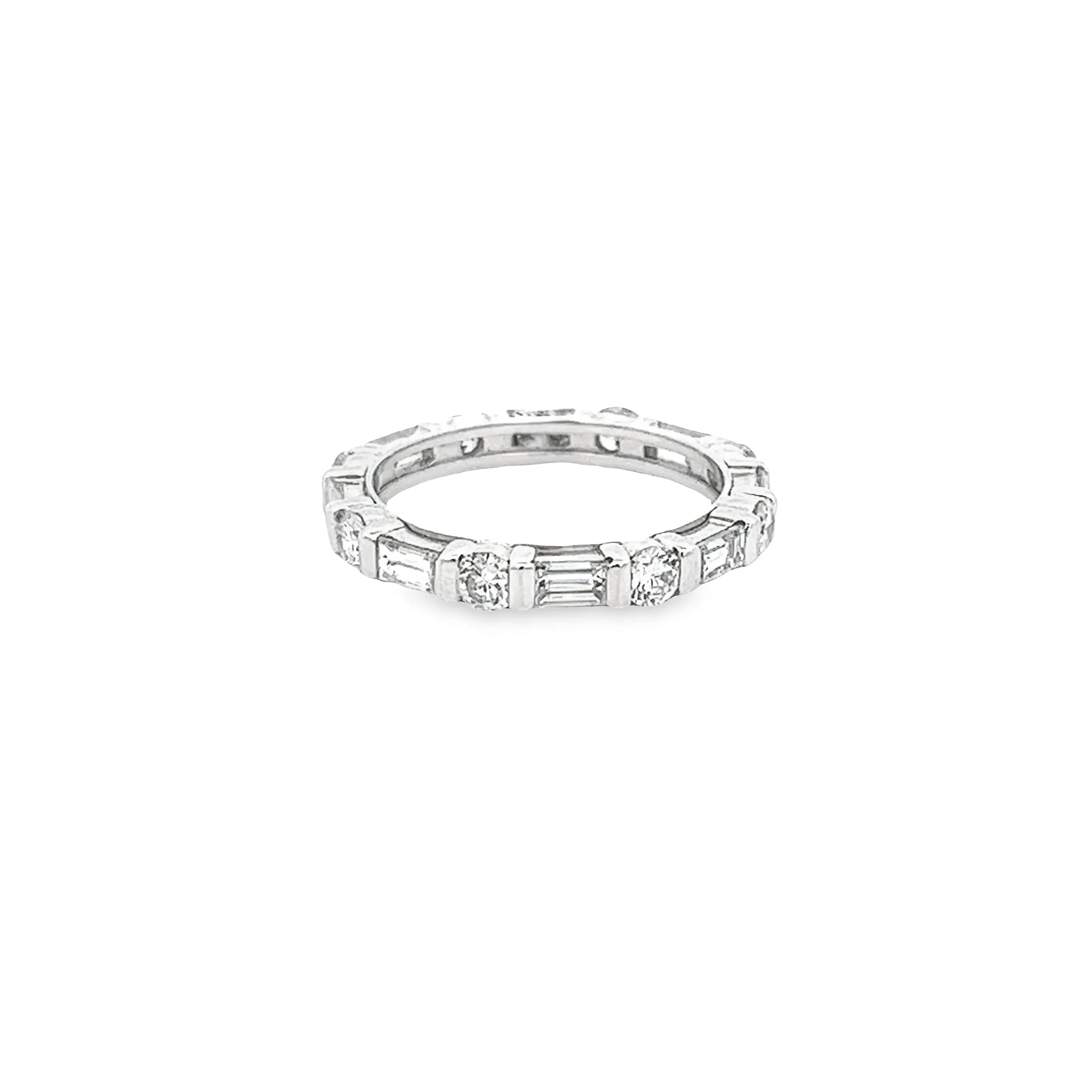 14K White Gold Round & Baguette Diamond Eternity Band