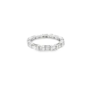 14K White Gold Round & Baguette Diamond Eternity Band