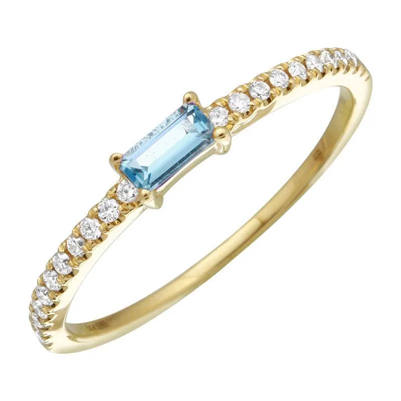 14k Yellow Gold Diamond & Blue Topaz Ring