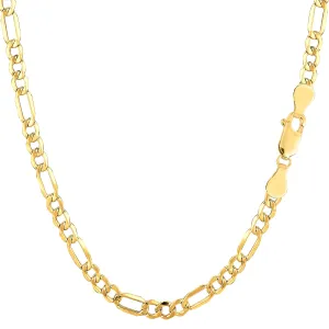 14K Yellow Gold Filled Solid Figaro Chain Bracelet, 3.2 mm, 8.5"