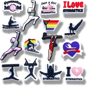 15 Pcs Cartoon Gymnastics Shoe Charms, Shoe Decoration Party Gifts For Boys, Girls, Kids, Women. (15Pcs Gymnastics)