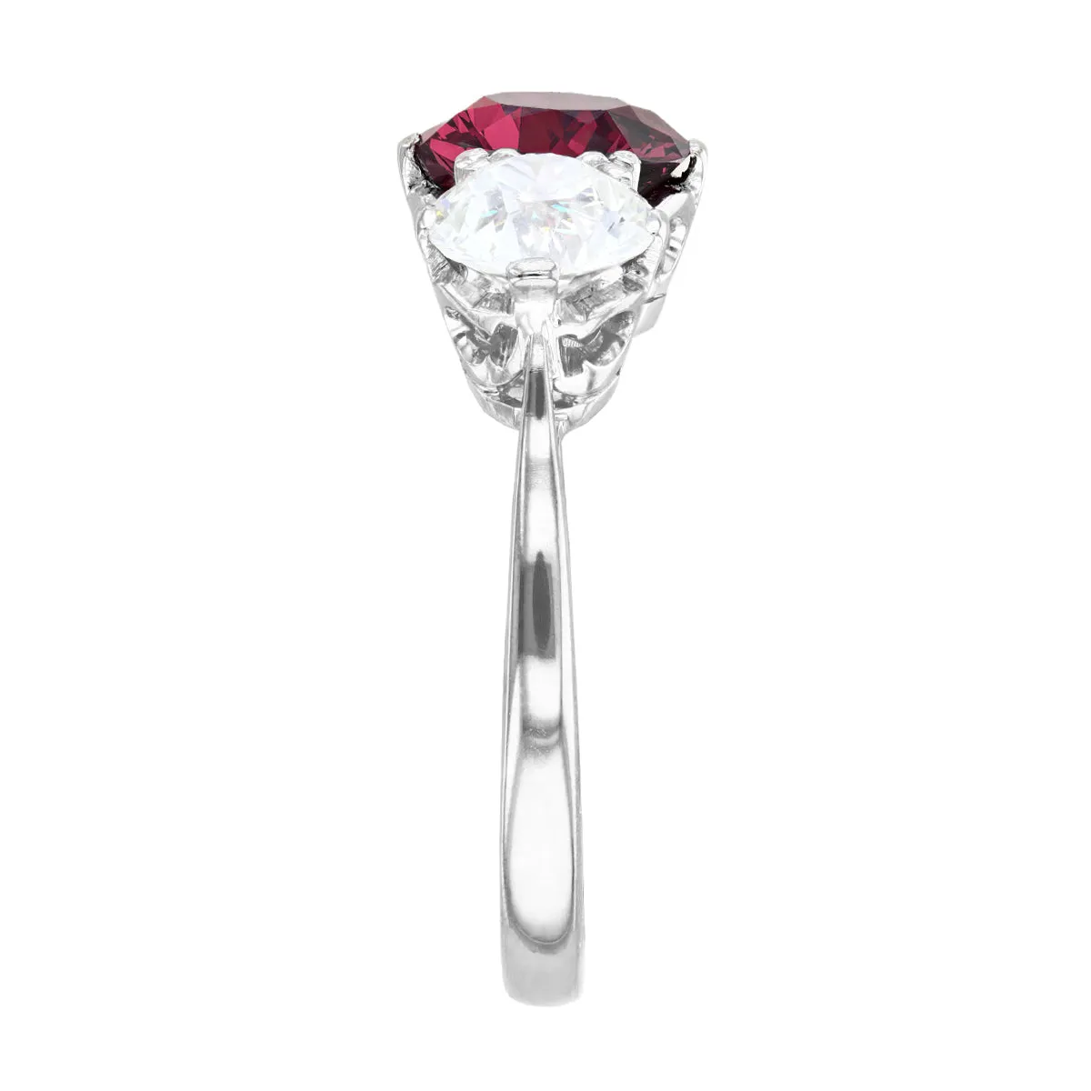 1.55ct Ruby and Diamond Three Stone Ring | Pre-Loved | 18K White Gold