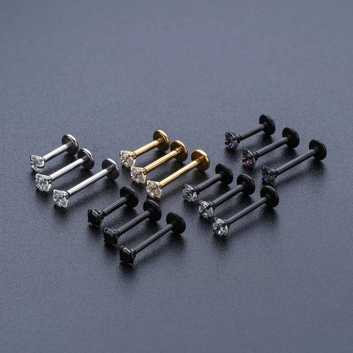 16G 18G 20G Threadless Push in Lip Ring for Women Men Black Stainless Steel CZ Top Labret Stud Jewelry for Nose Tragus Helix Cartilage Monroe Piercing Jewelry 6mm 8mm 10mm