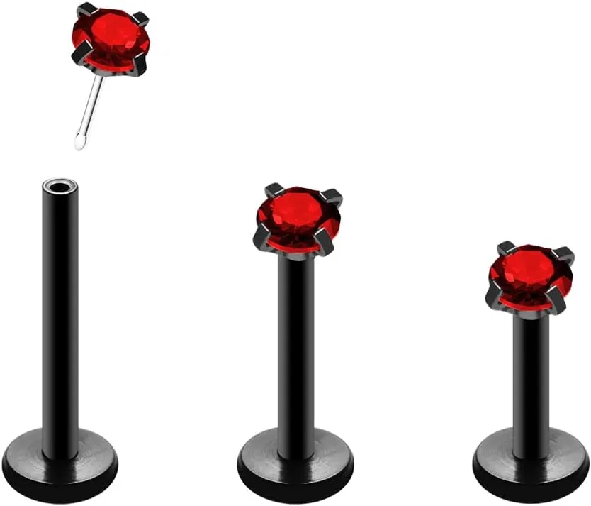 16G 18G 20G Threadless Push in Lip Ring for Women Men Black Stainless Steel CZ Top Labret Stud Jewelry for Nose Tragus Helix Cartilage Monroe Piercing Jewelry 6mm 8mm 10mm