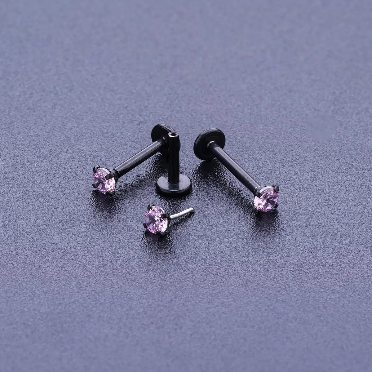 16G 18G 20G Threadless Push in Lip Ring for Women Men Black Stainless Steel CZ Top Labret Stud Jewelry for Nose Tragus Helix Cartilage Monroe Piercing Jewelry 6mm 8mm 10mm