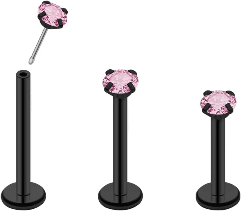 16G 18G 20G Threadless Push in Lip Ring for Women Men Black Stainless Steel CZ Top Labret Stud Jewelry for Nose Tragus Helix Cartilage Monroe Piercing Jewelry 6mm 8mm 10mm